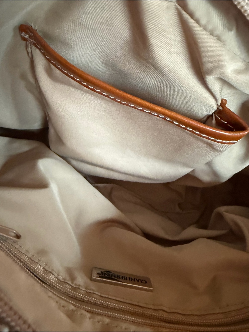 GIANI BERNINI Canvas Shoulder Bag in Tan and Cream 12x7.5x3 inches - Picture 8 of 13
